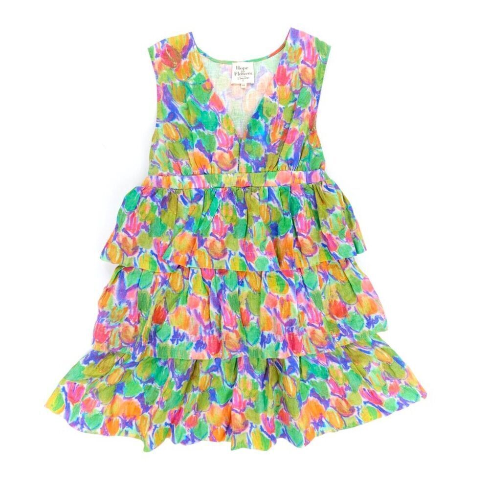 NEW Tracy Reese Organic Linen Floral Tiered Dress Resort Fairy Ethereal Coquette